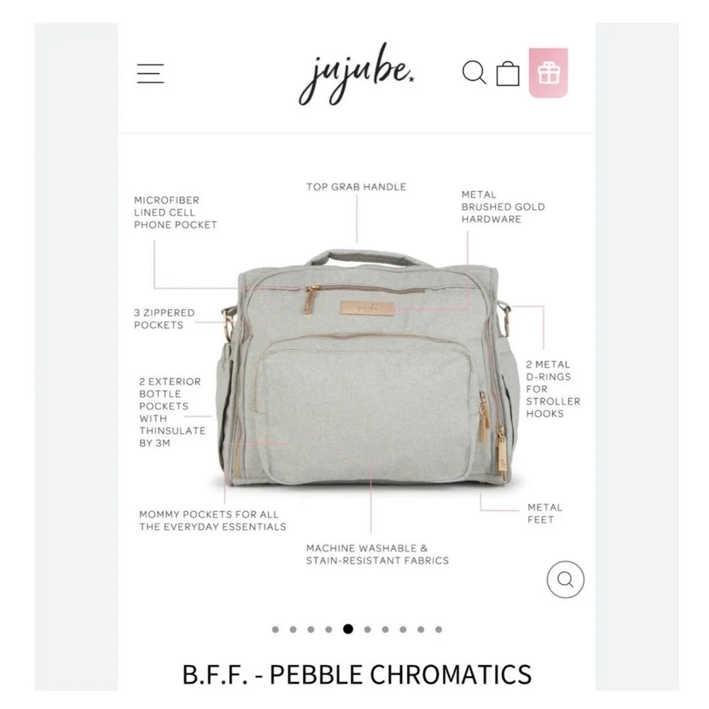 Jujube Dr. BFF Diaper Bag Pebble Gray Rose Gold Hardware New With Tags